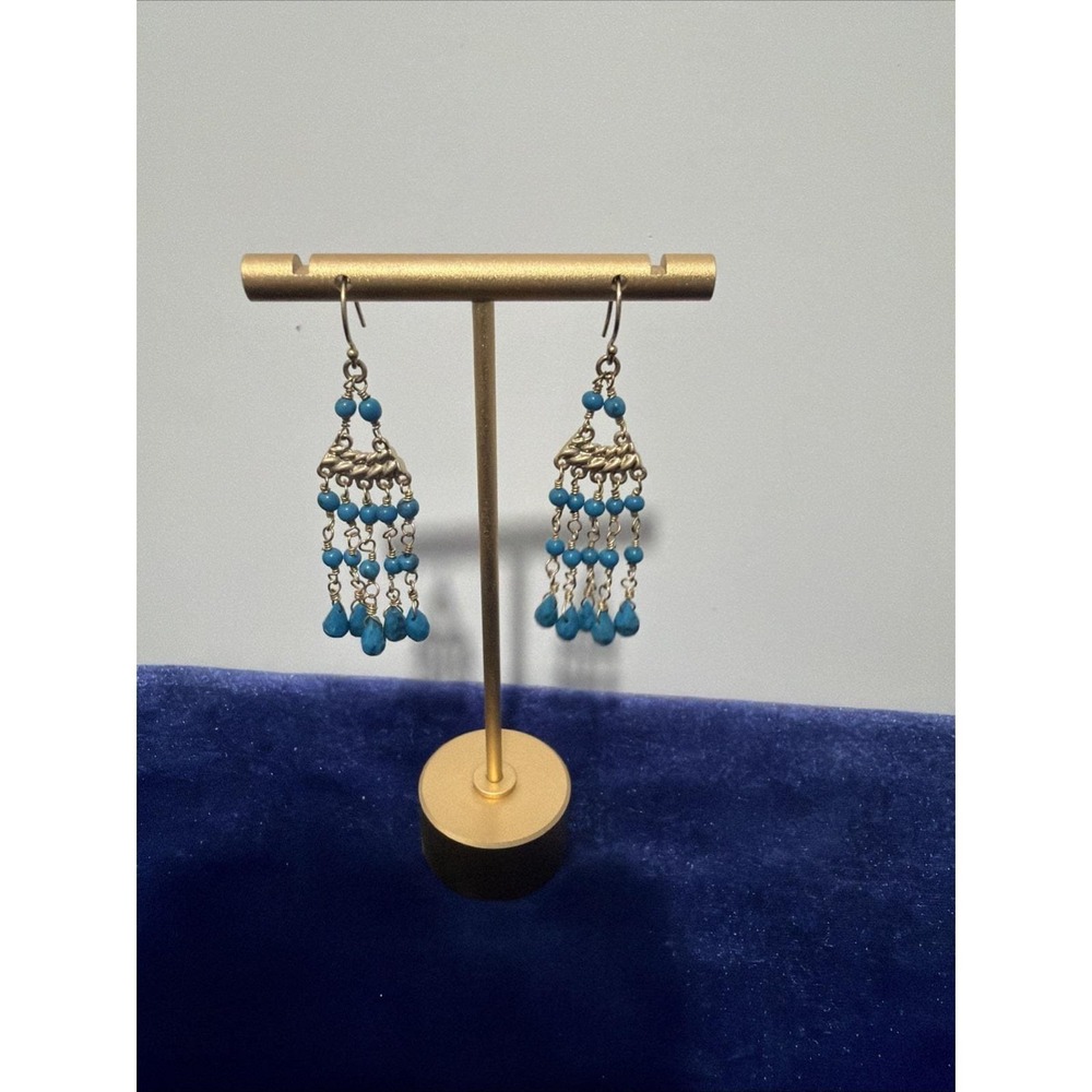 Solid Sterling Silver Turquoise Dangling Women's  Earring 2"